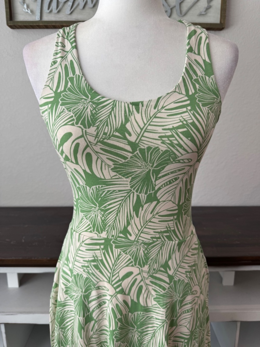 NEW PACT Fit & Flare Open Back Maxi Dress Jade Palms Organic Cotton XS DD - Picture 2 of 8